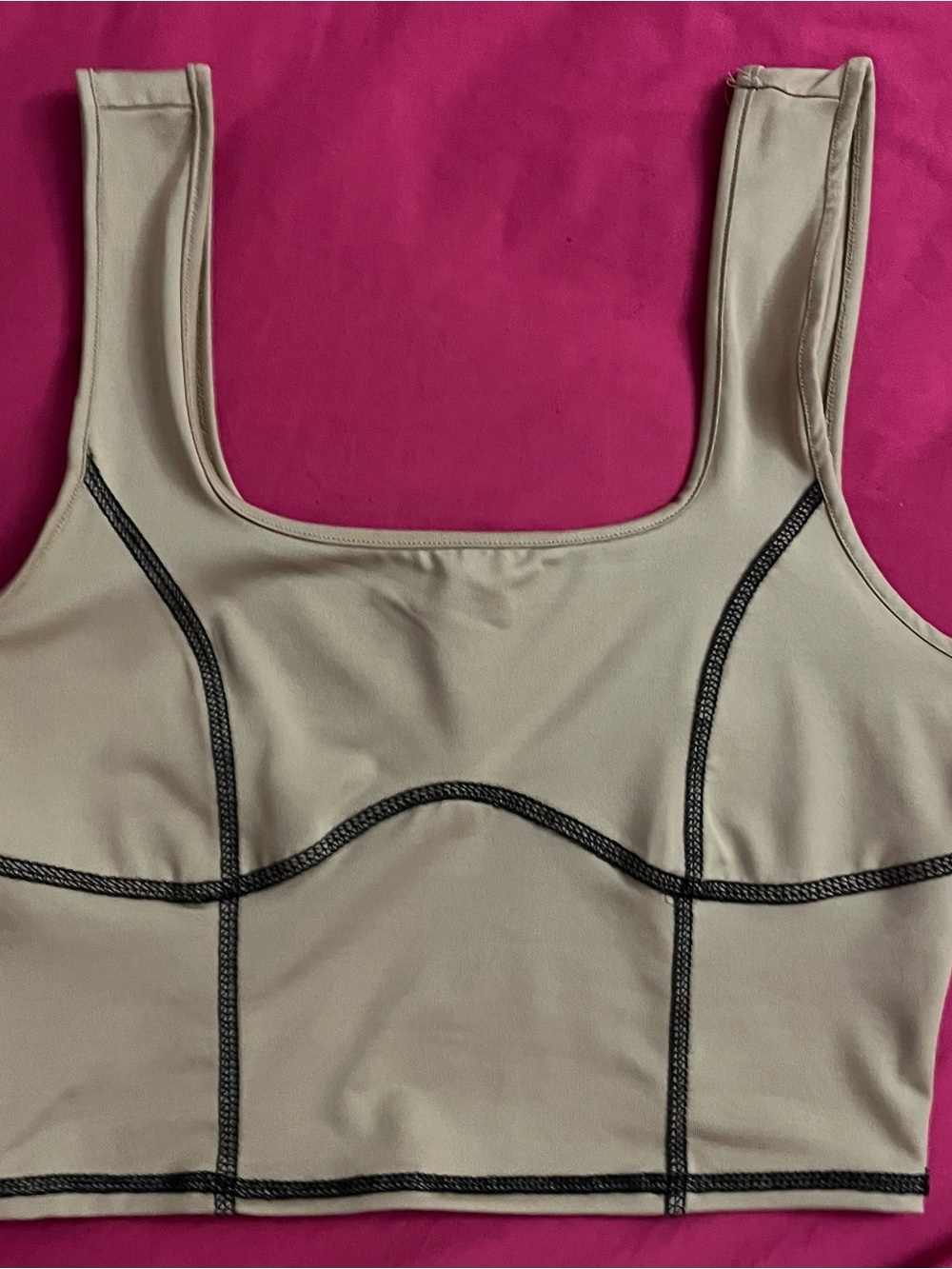 Classic Scoop-Neck Crop Tank — Taupe with Black Trim